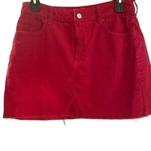 PacSun  Chili Pepper Romantic Red corduroy mini distressed hem skirt in size 27